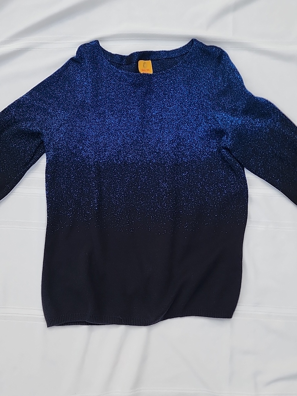 RUBY ROAD Blue Sparkle Knit Top. Sparkle Blue On Top to Solid Black Bottom